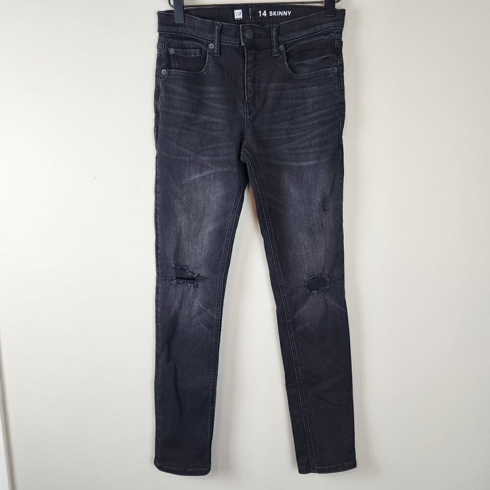 Gap black distressed skinny jeans boy sz 14